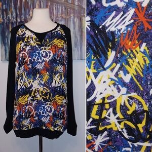 Worn Once! Vintage-ish Rue21 Street Art Ribbed Knit Long Sleeve Stretch Top